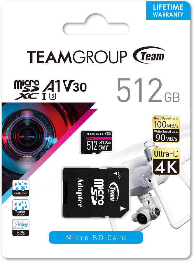 Team Group Pro 512GB/128GB PRO A1 U3 V30 MicroSDXC Memory Card