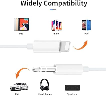 Pbuddy Aux Cord 3.5mm Aux Cable for Car 8/7/11/XS/XR/X/iPad/iPod for Car/Home Stereo, Speaker, Headphone, Support All iOS Version - 3.3ft White