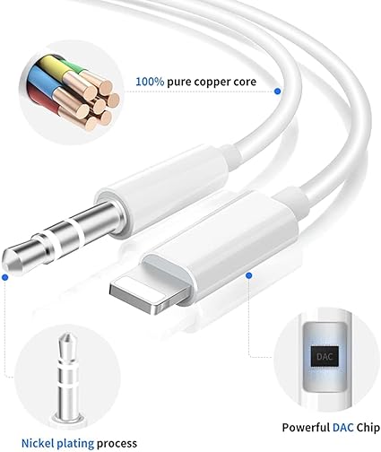 Pbuddy Aux Cord 3.5mm Aux Cable for Car 8/7/11/XS/XR/X/iPad/iPod for Car/Home Stereo, Speaker, Headphone, Support All iOS Version - 3.3ft White