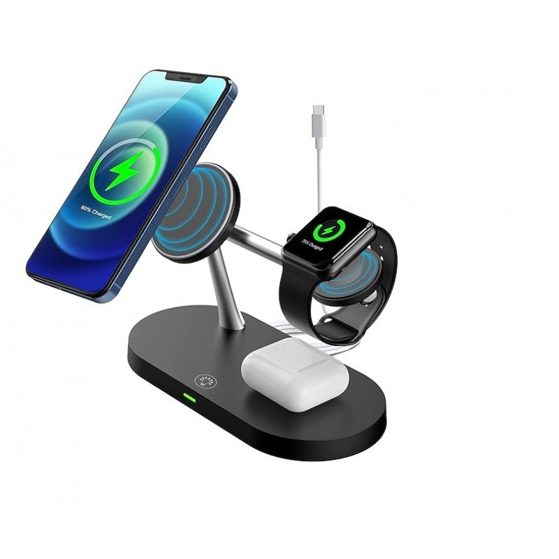Pbuddy Original 5 In 1 Magnetic Wireless Charger Stand, 15W Qi Fast Charging Dock Station Holder LED Night Light Compatible With Magsafe IPhone 14/13/12 Pro Max Mini, IWatch SE/8/7/6/5/4/3/2, AirPods 3/2/Pro