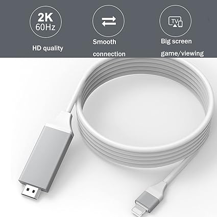 [Apple MFi Certified]Lightning to HDMI Adapter for Phone to TV,HDMI 2K 6.6 Feet Cable,Compatible with iPhone,iPad Sync Screen Connector Directly on HDTV/Monitor/Projector NO Need Power Supply (WHITE)