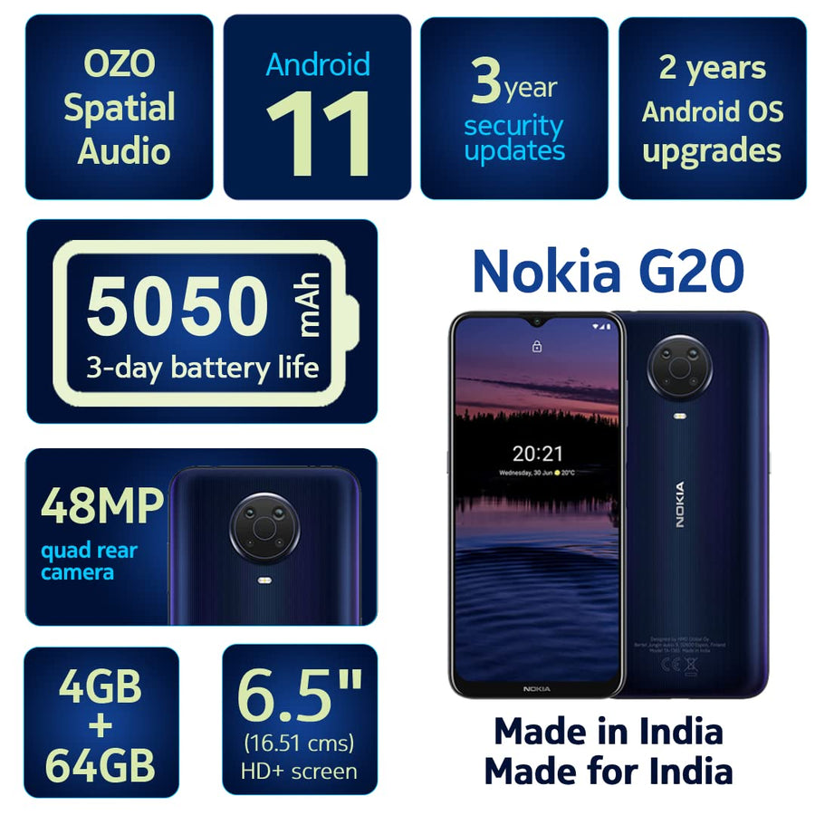 Nokia G20 (64GB/4GB, 48MP, Unlocked) - Dark Blue - NEW Handset But No Box