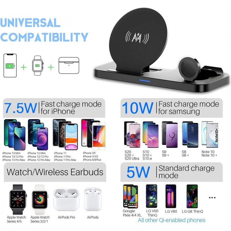 PBuddy 3 In 1 Qi-Certified Fast Wireless Charging Station
