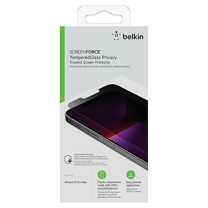 Belkin Privacy Tempered Glass Screen Protector Guard For Iphone 14 Plus/13 Pro Max Cellphone