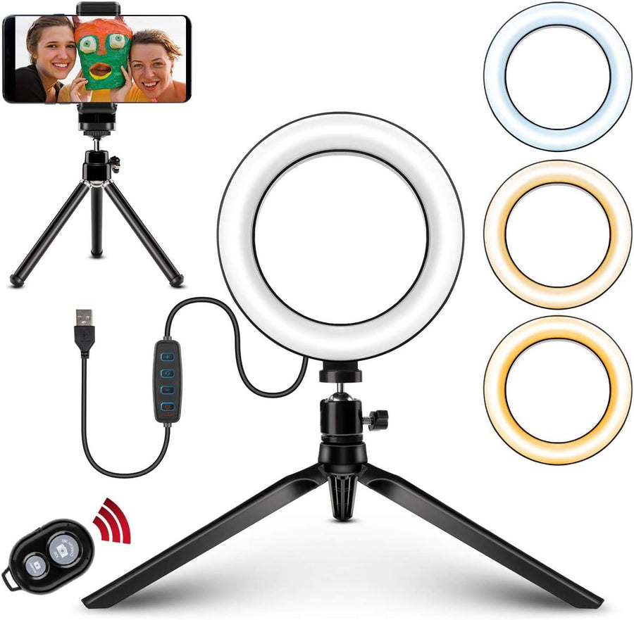 Pbuddy LED Ring Light 6" with Tripod Stand & Phone Holder & Remote Control, 3 Light Modes & 10 Brightness Levels for YouTube Video/Makeup/Photography/Live Streaming Portrait/TIK Tok