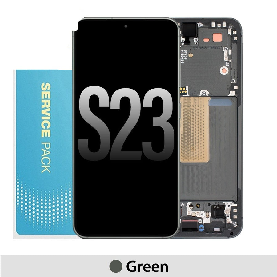 Samsung Galaxy S23 5G S911B OLED Screen Replacement Digitizer with Frame GH82-30480C (Gold)-Green