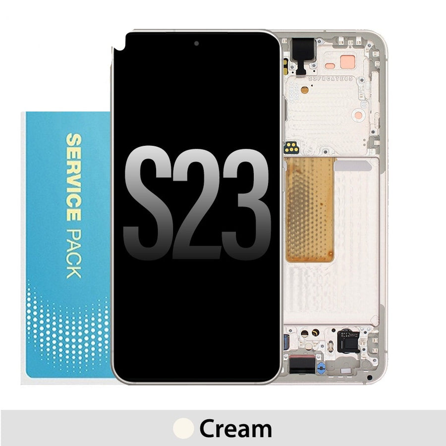 Samsung Galaxy S23 5G S911B OLED Screen Replacement Digitizer with Frame GH82-30480B (Gold)-Cream