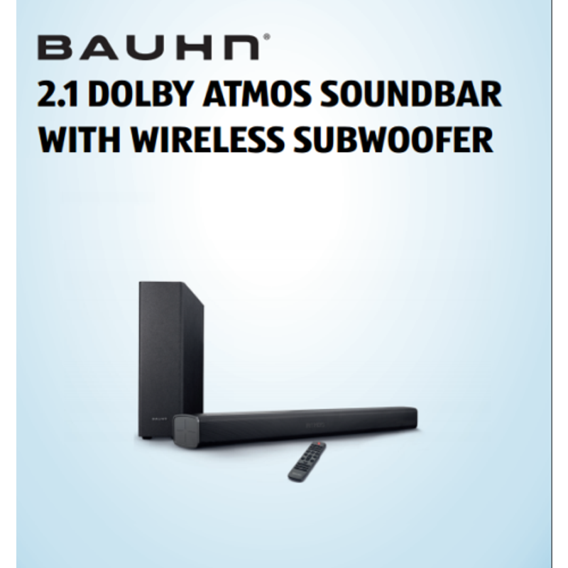 BAUHN 2.1 DOLBY Atmos Sounbar with Wireless Subwoofer BLUETOOTH