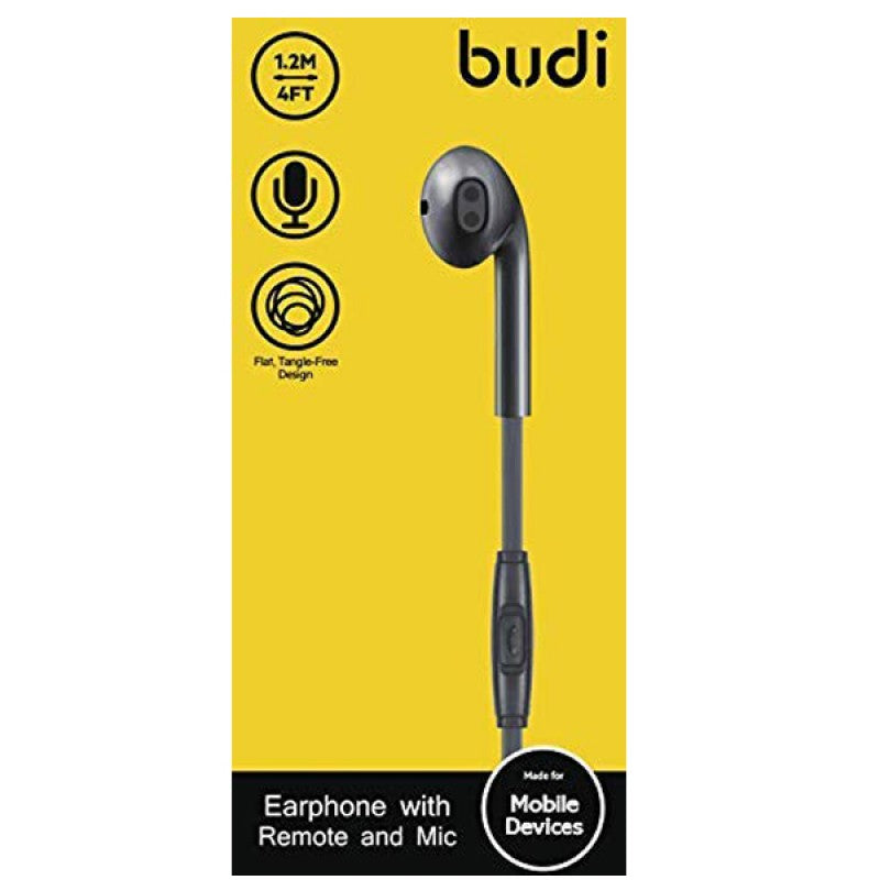 BUDI M8J101EP SINGLE EARPHONE WITH REMOTE AND MIC BLK