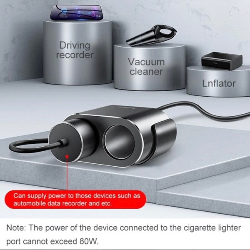 Baseus Car Cigarette Lighter Socket Splitter 12V-24V Dual USB Car Charger 100W