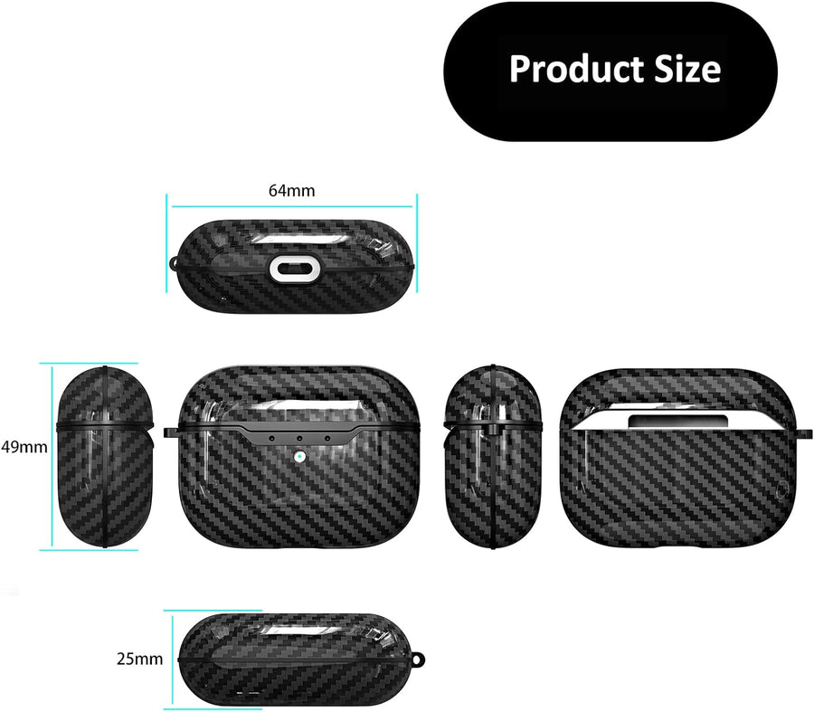 Case for AirPods Pro 2019 case Cover with Carabiner TPU Protective case Carbon Fibre Texture Shockproof Robust case Charging case Front LED Visible