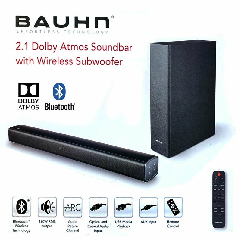 BAUHN 2.1 DOLBY Atmos Sounbar with Wireless Subwoofer BLUETOOTH