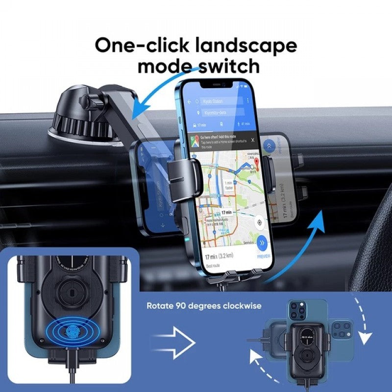 PBuddy 15W Qi Fast Charging Auto Clamping Wireless Car Charger Mount, Car Charger Phone Mount Windshield Dashboard Air Vent Phone Holder For IPhone Samsung