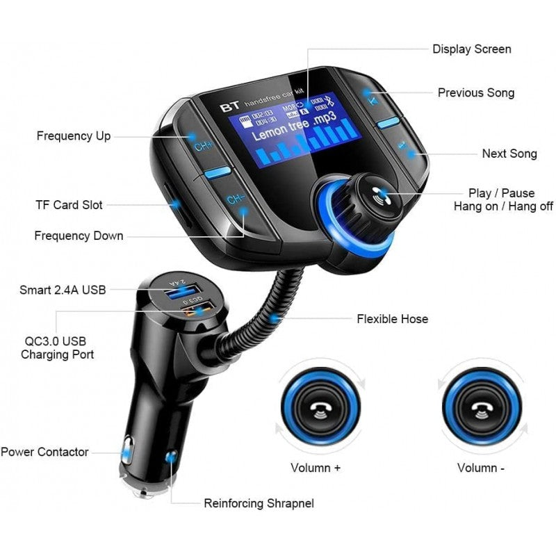 PBuddy Original Car Charger FM Transmitter Car Radio Bluetooth Kit Dual USB QC3.0 Wireless MP3 Player Charger Adapter Hands-Free BT Tuner FM Modulator