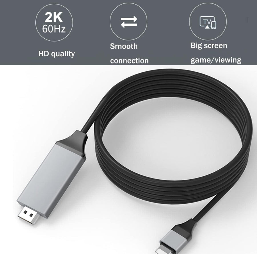 Pbuddy [Apple MFi Certified]Lightning to HDMI Adapter for Phone to TV,HDMI 2K 6.6 Feet Cable,Compatible with iPhone,iPad Sync Screen Connector Directly on HDTV/Monitor/Projector (Black)