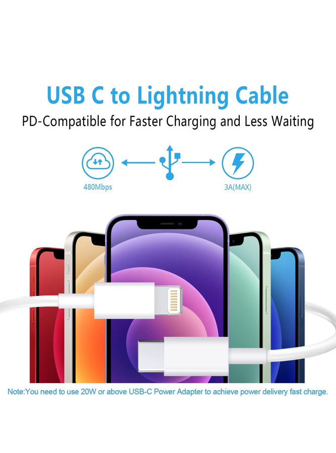 Pbuddy USB C to Lightning Cable 3Pack 6FT [Apple MFi Certified] iPhone Fast Charger Cable USB-C Power Delivery Charging Cord Compatible with iPhone 14/13/12/11/XS/Max/XR/X/8/iPad, White