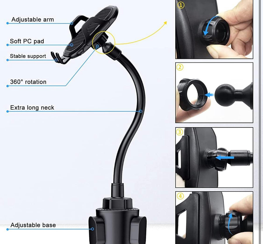 Pbuddy Tesla Flexible Gooseneck Cup Holder Phone Mount Universal Adjustable Cupholder Compatible with iPhone 11 12 13 14 Pro XS Max XR X 8 7 6s 6 5s Samsung Galaxy S10 Plus S9 Note 10 9 8