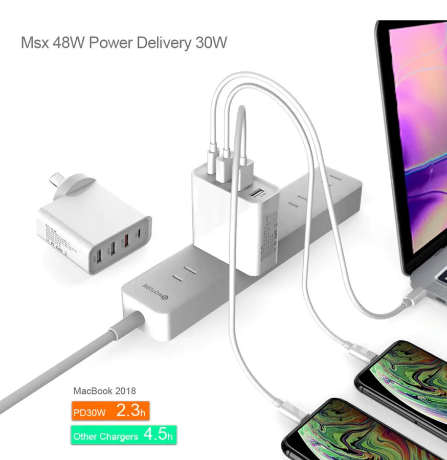 Smart 51W 4 Multi-Port PD QC3.0 Type C USB Hub Wall Charger Adapter Fast Charger
