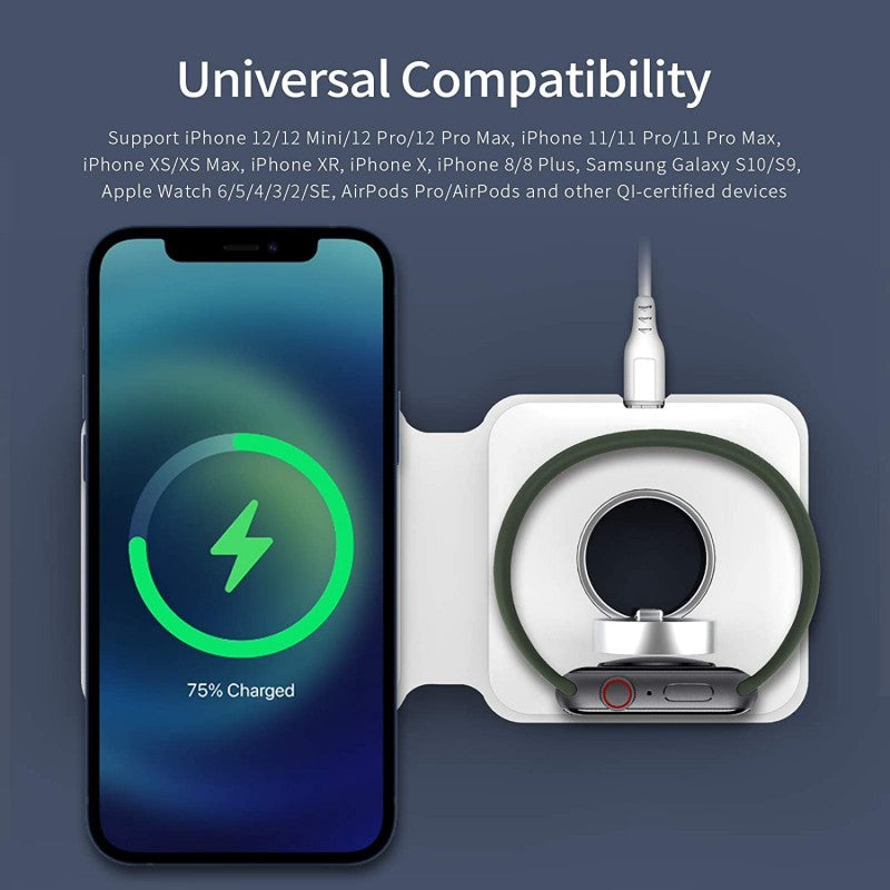 Magnetic Duo Wireless Charging Pad, Portable 2 In 1 Foldable Charging Dock Power Station Multiple Devices Wireless Charger