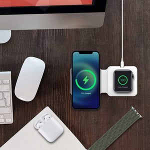 Magnetic Duo Wireless Charging Pad, Portable 2 In 1 Foldable Charging Dock Power Station Multiple Devices Wireless Charger