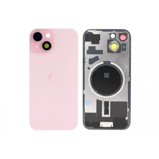 Brown Rear Cover Glass with Camera Lens Glass and Magsafe Magnet for iPhone 15 Plus-Pink