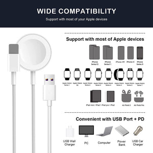 Alloy Dual Charging Cable Apple Watch Lightning Cable 2-In-1 Charger Cable