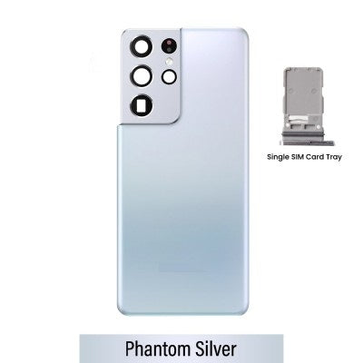 Red Rear Cover Glass with Single SIM Card Tray for Samsung Galaxy S21 Ultra G998-Phantom Silver