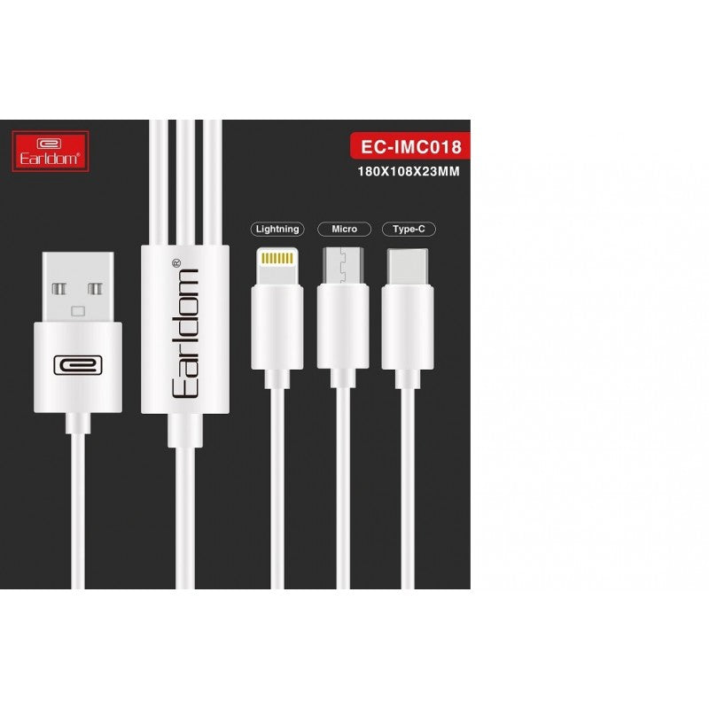EARLDOM 3 IN ONE 1.2 Meter DATA CABLE MICRO LIGHTNING TYPE-C FAST CHARGING EC IMC018
