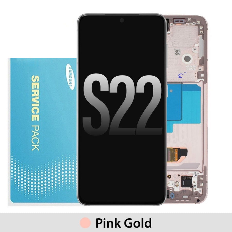 Samsung Galaxy S22 5G S901B OLED Screen Replacement Digitizer with Frame GH82-27520D/27521D (Gold)-Pink Gold