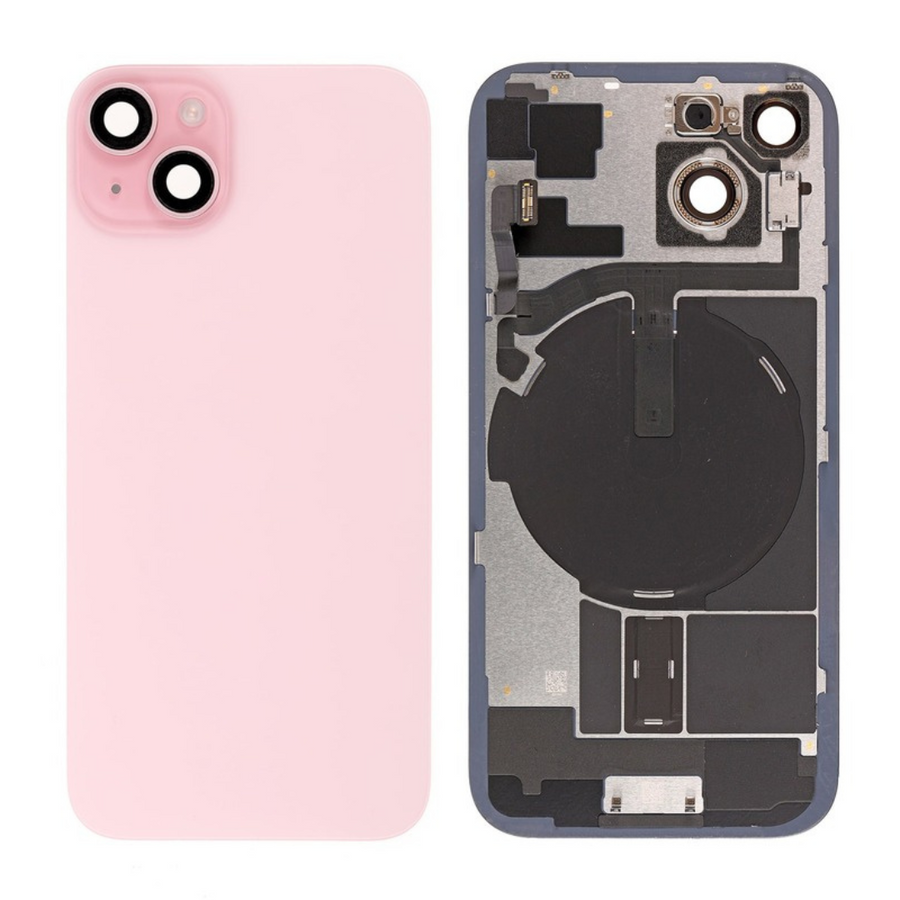 Brown Rear Cover Glass with Camera Lens Glass and Wireless Flex for iPhone 15 Plus-Pink