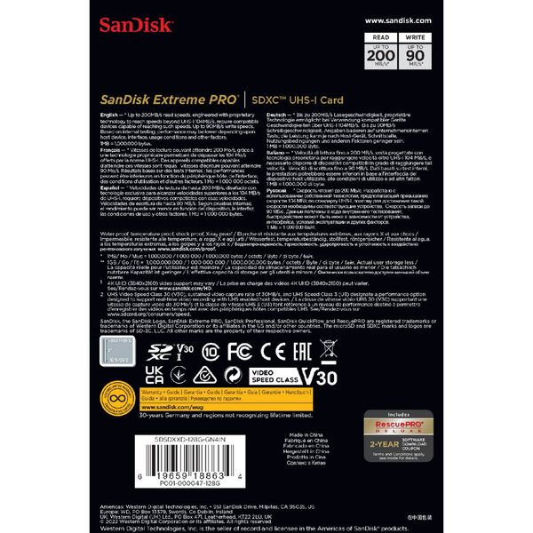 SanDisk 128GB Extreme Pro SDXC Memory Card