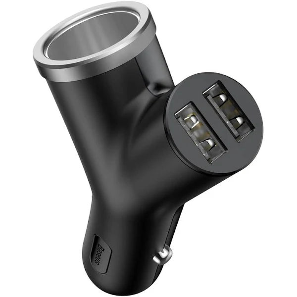 BASEUS Y-SHAPE DUAL USB CAR CHARGER WITH CIGARETTE EXTENDED PORT 6953156280250