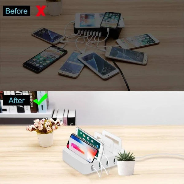 80W 4 Ports QC3.0 Fast Charging Dock USB Smart Charger With Phone & Tablet Holder