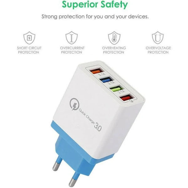 Smart 51W 4 Multi-Port PD QC3.0 Type C USB Hub Wall Charger Adapter Fast Charger