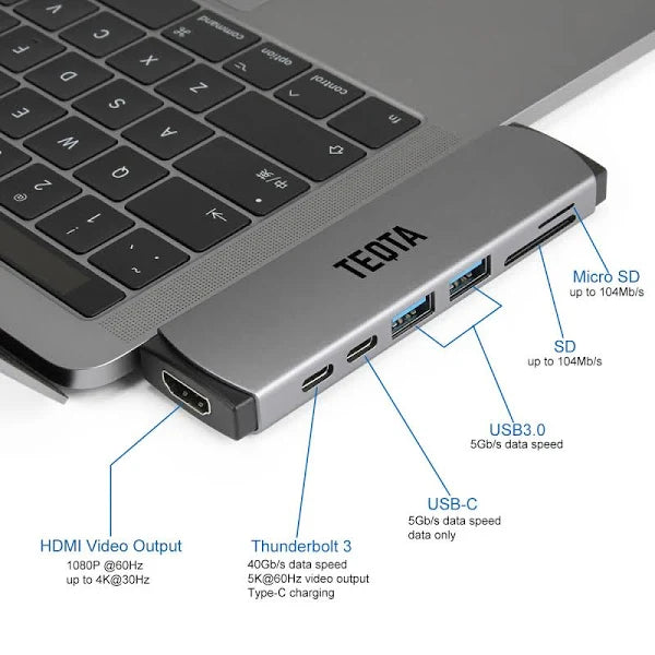 Pbuddy USB C Hub MacBook Pro Adapter with Type-C Pass-Through Charging 40Gbs Thunderbolt 3 SD/TF Card Reader and 2 USB 3.0 for Newest 13 or 15 MacBook Pro 2017 and 2016 (Space Grey)