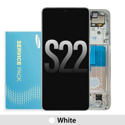 Samsung Galaxy S22 5G S901B OLED Screen Replacement Digitizer with Frame GH82-27520B/27521B (Gold)-White